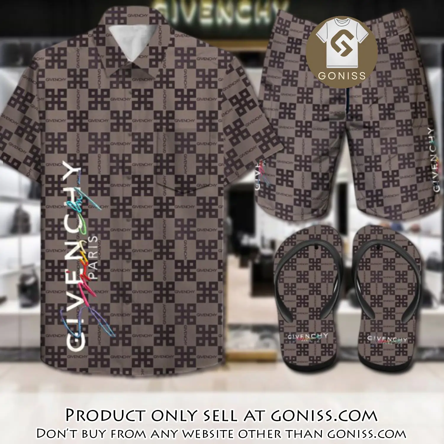 Givenchy combo hawaii shirt shorts flip flops luxury brand summer outfit hsf029 gn0553212